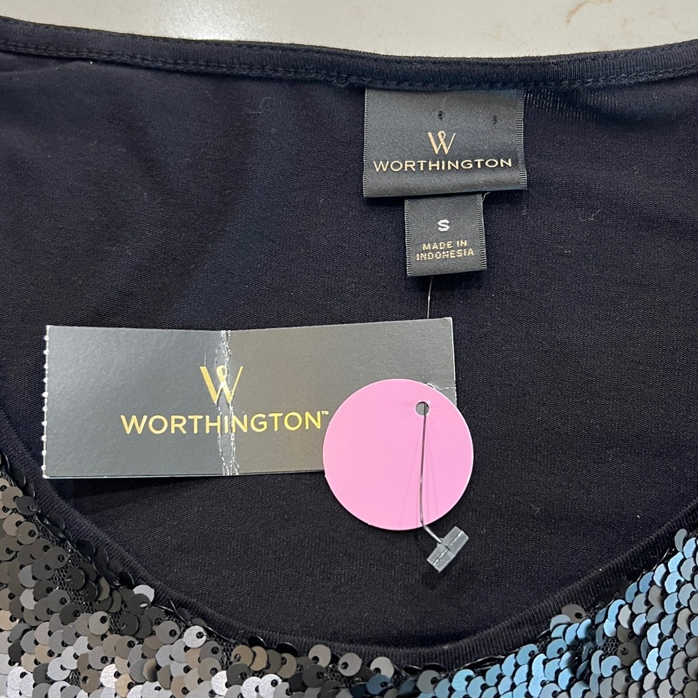 Worthington Black Sequin Short Sleeve Top Size Small NWT - Picture 4 of 8